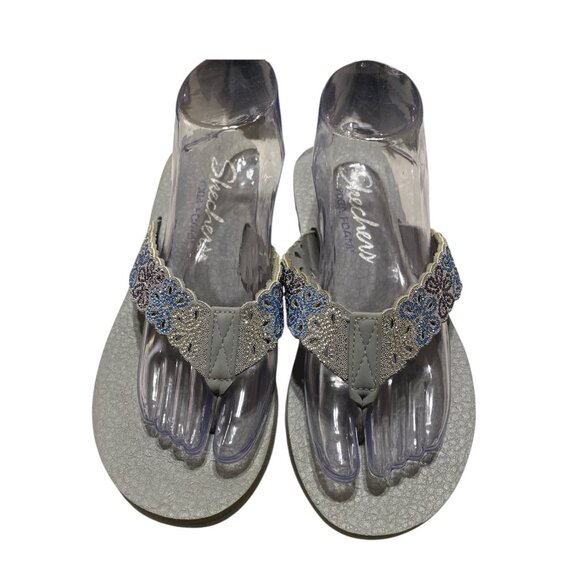 Skechers Sandals Yoga Foam Size 8 Floral Rhinestone Multicolor Flip Flop Thong - Picture 1 of 8